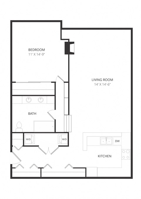 Floor plan for 1 bed, 1 bath, 992 sqft